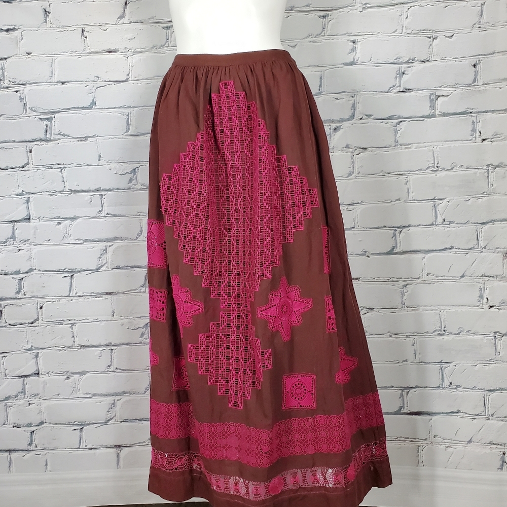 Ulla Johnson Adira Embroidered Maxi Skirt in Bordeaux